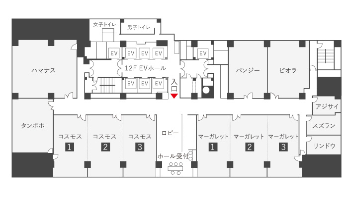 ハートンホール日本生命御堂筋ビル12Fのホール・貸し会議室マップ