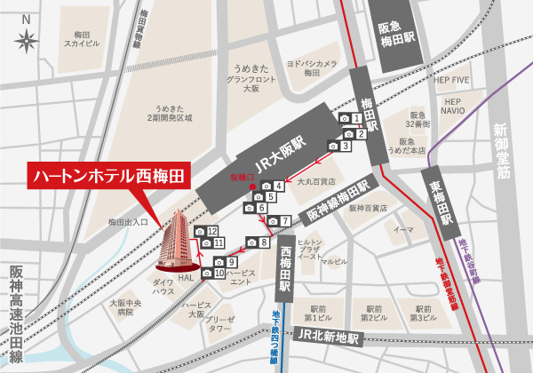 ハートンホテル西梅田マップ